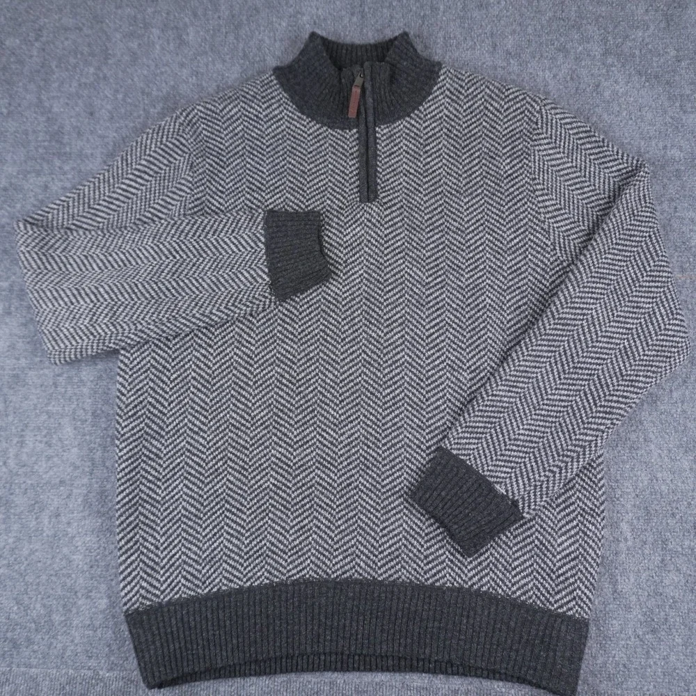 Brave Soul Quarter Zip‎ Pullover Mens 2XL Grey Herringbone Bonded Sweater NEW